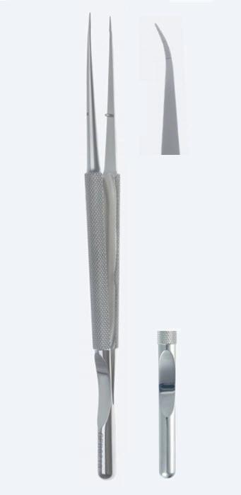 Пінцети Plateau мікро з діамант напиленням, вигнуті, з противагою, з делікатним плато, кінчик 0,5 мм, довж 150 мм. Бренд - Asanus Medizintechnik Gmb, Німеччина